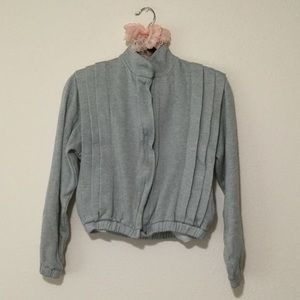 Light Gray Pleated Elastic Waist Cropped Zip-up Jacket